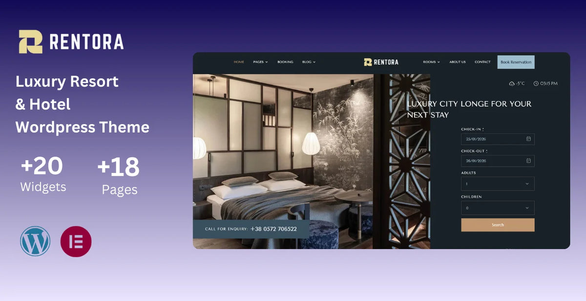 Rentora – Luxury Resort & Hotel WordPress Theme